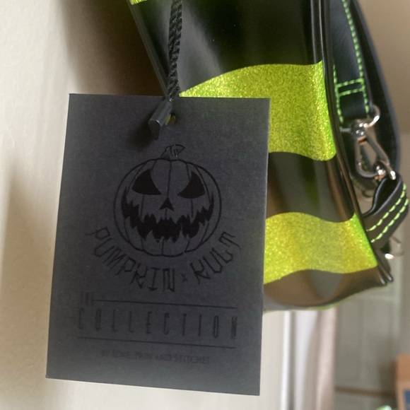 Love Pain and Stitches | Lime Green Pumpkin Kult Heart Spider Web Backpack - Picture 6 of 9